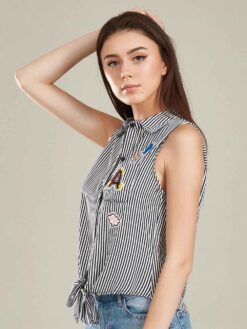 Camasa neagra fara maneci Mangata gilet reduceri haine calitate femei fete fashion moda pret discount redus rochii seara trendy magazin online imbracaminte | Camasi Ieftine de Dama | Camasi Ieftine de Vara | Camasi Lejere Plaja | Camase imprimeu Floral 2018 | Camase cu maneca Lunga Fete Femei Reduceri