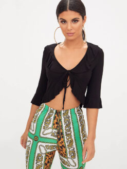 Cauti un Top Fashion Casual Online Ieftin? Descopera Colectia Mangata Top Negru Volane Maneca Fashion BLUZE Ieftine Online Casual de Vara