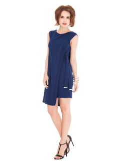 Cumpără Rochie Midi de Zi ROCHII Seara Majorat Fashion Albastra cu design asimetric și cordon în talie. Ideală pentru cocktail sau birou. Livrare rapidă