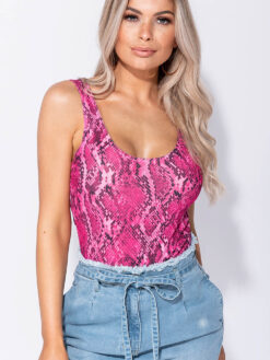 Cauti sa cumperi un Body in Trend cu Imprimeu? Descopera Colectia Noua Body Roz Neon Snake Animal Print Body-uri Dama Glamour Vara 2019