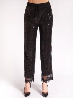 Cauti un Pantalon Negru cu Paiete? Descopera si Comanda Online pe Mangata Pantaloni Negri Eleganti Paiete Fashion Toamna Primavara Mangata