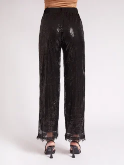 Cauti un Pantalon Negru cu Paiete? Descopera si Comanda Online pe Mangata Pantaloni Negri Eleganti Paiete Fashion Toamna Primavara Mangata