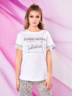 Cauti un Tricou de Primavara Vara Modern? Descopera si Comanda Online Tricou Alb de Vara Paiete Rainbow Topuri Casual MANGATA 2020