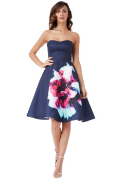 Rochie de Seara Eleganta Midi Bleumarin Imprimeu Floral MANGATA