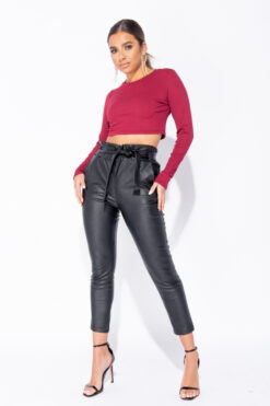 Cauti un Pantalon Modern din Piele? Comanda Online pe Mangata.ro | Pantaloni Lungi Negri Piele Fashion Glamour Moderni Colectia MANGATA