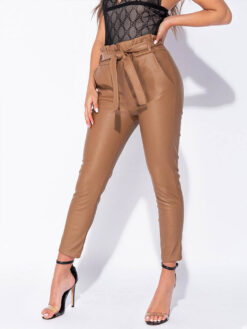 Cauti un Pantalon Modern din Piele? Comanda Online pe Mangata.ro | Pantaloni Lungi Nude Piele Fashion Glamour Moderni Colectia MANGATA