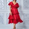 Vrei sa ai o aparitie de neuitat? Ai nevoie de o rochie de seara cu Speciala!Rochie de Seară Midi Rosie Elegantă Satin MANGATA