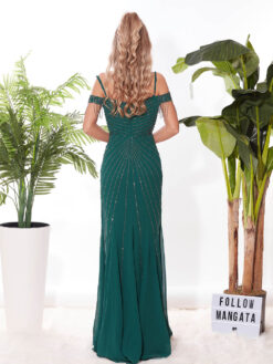 Cauti o Rochie Lunga Couture de Gala Online? Descopera Colectia Mangata.ro Rochie de Seara Verde Lunga Couture Lux Margele ROCHII