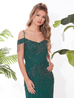 Cauti o Rochie Lunga Couture de Gala Online? Descopera Colectia Mangata.ro Rochie de Seara Verde Lunga Couture Lux Margele ROCHII
