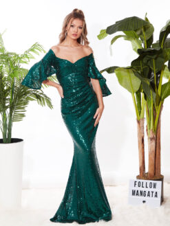 Cauti o Rochie Lunga Deosebita pentru Evenimente Speciale? Comanda pe MANGATA.RO Rochie Eleganta Verde Paiete Lunga Seara ROCHII Nasa Deosebite