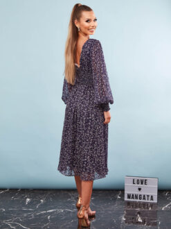 Vrei sa ai o aparitie de neuitat? Inseamna ca ai nevoie de o Rochie de Gala. Rochie Seară Midi Albastra Elegantă Imprimeu Floral, Livrare Rapidă din Stoc