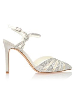 Cauti Sandale albe de Mireasa? Descopera Online Colectia Noua Sandale Elegante Albe Satin de Ocazie cu Cristale Mireasa