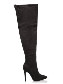 Cauti o Cizma Lunga Neagra In Trend? Descopera Colectia Mangata si Comanda Cizme Lungi Negre Piele Intoarsa Toc Inalt Subtire MANGATA