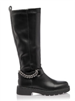 Cauti o Cizma Lunga Neagra In Trend? Descopera Colectia Mangata si Comanda Cizme Negre Lungi Toamna Comode Accesorizate Lant Argintiu MANGATA