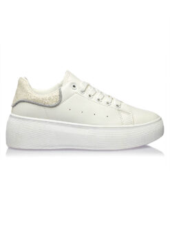 Adidasi Dama Albi Casual Talpa Inalta Glitter Ieftini MANGATA