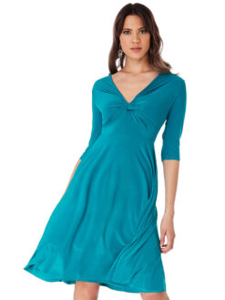 Vrei sa ai o aparitie de neuitat? Ai nevoie de o rochie de seara cu Speciala! Rochie de Seara Eleganta Midi Turquoise Lycra Lejera MANGATA