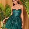 Cauti o Rochie deosebita care sa te puna in valoare? Comanda Online Rochie Scurta Eleganta Verde Paiete Decolteu Sweetheart MANGATA