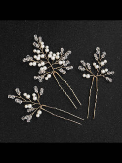 Cauti un Pin de Mireasa cu Cristale? Descopera Mangata Jewelry Set 3 Pini Aurii Mireasa Eleganti Coafura Nunta MANGATA