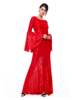 Vrei sa ai o aparitie de neuitat? Ai nevoie de o rochie de seara cu Speciala! Rochie de Seara Lunga Sirena Rosie Eleganta Maneca Lunga