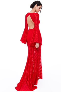 Vrei sa ai o aparitie de neuitat? Ai nevoie de o rochie de seara cu Speciala! Rochie de Seara Lunga Sirena Rosie Eleganta Maneca Lunga