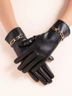 Cauti o Pereche de Manusi Fashion, in Trend? Descopera MANGATA.RO Mănuși Negre Lanț Auriu Accesorii de Damă MANGATA