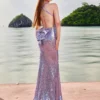 Strălucește în această rochie lungă mov cu paiete! Croială sofisticată, ideală pentru nașe și evenimente de gală. O ținută care impune respect și admirație.