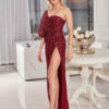 Cauti o Rochie de Ocazie Deosebita? Descopera Colectia Mangata Extravagant Rochie Lungă Paiete Roșie de Lux Nașă Crăpătură Trenă