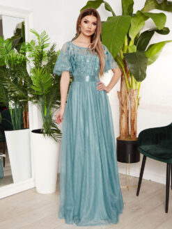 Cauti o Rochie Lunga de Ocazie Vaporoasa? Descopera Colectia Extravagant Rochie Lunga de Ocazie Albastra Eleganta Paiete Tulle Vaporoasa