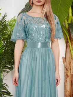 Cauti o Rochie Lunga de Ocazie Vaporoasa? Descopera Colectia Extravagant Rochie Lunga de Ocazie Albastra Eleganta Paiete Tulle Vaporoasa