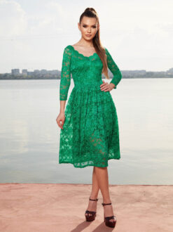 Cauti o Rochie Midi Deosebita cu Dantela? Descopera Colectia Mangata Extravagant Rochie De Seara Verde Dantela Maneca Lunga Eleganta ROCHII