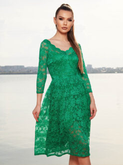 Cauti o Rochie Midi Deosebita cu Dantela? Descopera Colectia Mangata Extravagant Rochie De Seara Verde Dantela Maneca Lunga Eleganta ROCHII