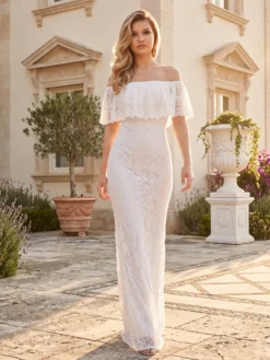 Rochie Lungă Albă Dantelă Erika