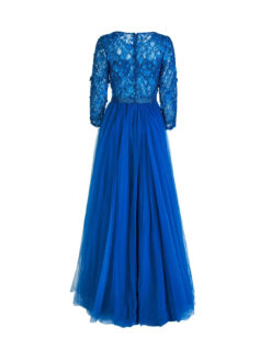 Cauti o Rochie Lunga Couture de Gala? Descopera Colectia Mangata.ro Rochie de Seara Lunga Albastra Couture Flori 3D MANGATA