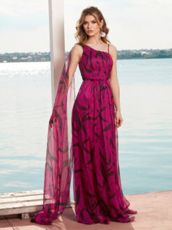 Livrare Gratuita! Cauti o Rochie Lunga de Seara? Descopera Colectia Noua | Rochie de Seară Lungă Eleganta Voal Fucsia Online MANGATA