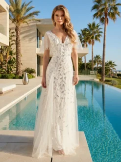 Cauti Online o Rochie de Mireasa Vaporoasa? Descopera Colectia Mangata Rochie de Mireasă Albă Vaporoasă Manecă Scurtă Decolteu Online