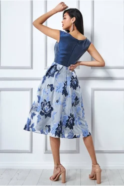 Cauti o Rochie de Seara Deosebita? Descopera si Comanda Online pe Mangata.ro | Rochie de Seară Midi Albastră Imprimeu Floral Online MANGATA
