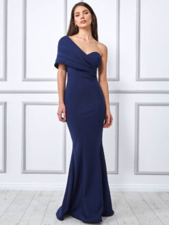 Cauti o Rochie Lunga Eleganta? Descopera cea mai noua Colectie Online Rochie Lunga Eleganta Bleumarin Spate Gol de Ocazie MANGATA