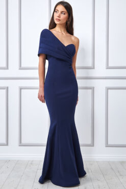 Cauti o Rochie Lunga Eleganta? Descopera cea mai noua Colectie Online Rochie Lunga Eleganta Bleumarin Spate Gol de Ocazie MANGATA