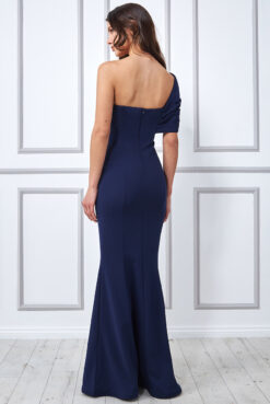 Cauti o Rochie Lunga Eleganta? Descopera cea mai noua Colectie Online Rochie Lunga Eleganta Bleumarin Spate Gol de Ocazie MANGATA