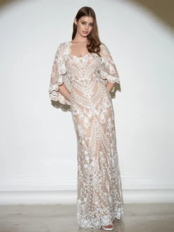 Cauti o Rochie Albă Specială? Comanda Online pe Mangata.ro | Rochie Lungă de Mireasă Broderie Paiete Ieftină MANGATA, Livrare Rapidă