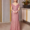 Cauti o Rochie de Ocazie Speciala? Descopera Colectia Mangata.ro Rochie de Ocazie Lungă Roz Dantelă Decolteu Nașă MANGATA, Livrare Rapidă