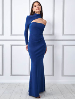 Cauti o Rochie Lunga Eleganta Deosebita? Descopera Colectia Mangata Rochie de Seară Mânecă Lungă Bleumarin Decupaje Glamour MANGATA