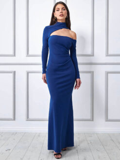 Cauti o Rochie Lunga Eleganta Deosebita? Descopera Colectia Mangata Rochie de Seară Mânecă Lungă Bleumarin Decupaje Glamour MANGATA