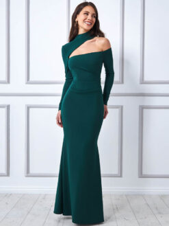 Cauti o Rochie Lunga Eleganta Deosebita? Descopera Colectia Mangata Rochie de Seară Mânecă Lungă Verde Decupaje Glamour MANGATA