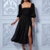 Cauti o Rochie Neagra Deosebita? Descopera Colectia Mangata Rochie de Seară Midi Neagra Despicată Glitter MANGATA, Livrare Rapida