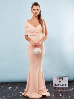 Cauti o Rochie Lunga Eleganta? Descopera cea mai noua Colectie Online Rochie Lunga Eleganta Nude Roze Spate Gol MANGATA, Livrare Rapidă