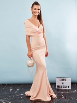 Cauti o Rochie Lunga Eleganta? Descopera cea mai noua Colectie Online Rochie Lunga Eleganta Nude Roze Spate Gol MANGATA, Livrare Rapidă
