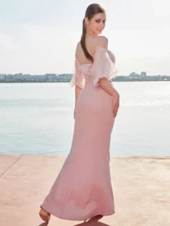 Cauti o Rochie Lunga Eleganta Speciala? Comanda pe MANGATA.ro | Rochie de Ocazie Lunga Roz Maneca Paiete MANGATA, Livrare Rapida