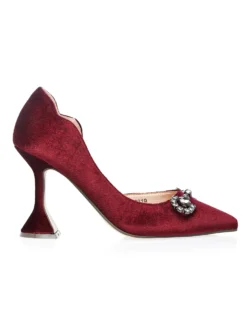 Cauti un Pantof Deosebit cu Toc Modern? Vezi Colectia MangataPantofi Stiletto Bordo Catifea Toc Clepsidră Cristale Menbur, Livrare Rapida