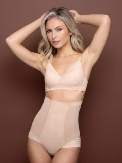 Cauti Chilot Modelator Confortabil? Descopera pe MANGATA brandul BYE BRA, Chilot Modelator Mesh Talie Inalta Bej Bye Bra, Livrare Rapida